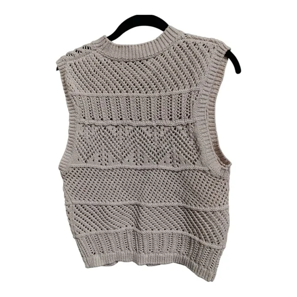 MNG Mango Ecru Open Knit Cotton Poly Blend Sweater Vest - Picture 12 of 16